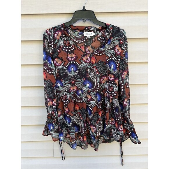 Anthropologie Molly Bracken Blouse Womens S Flowy Sheer Retro Boho Dark Romantic - Picture 1 of 8